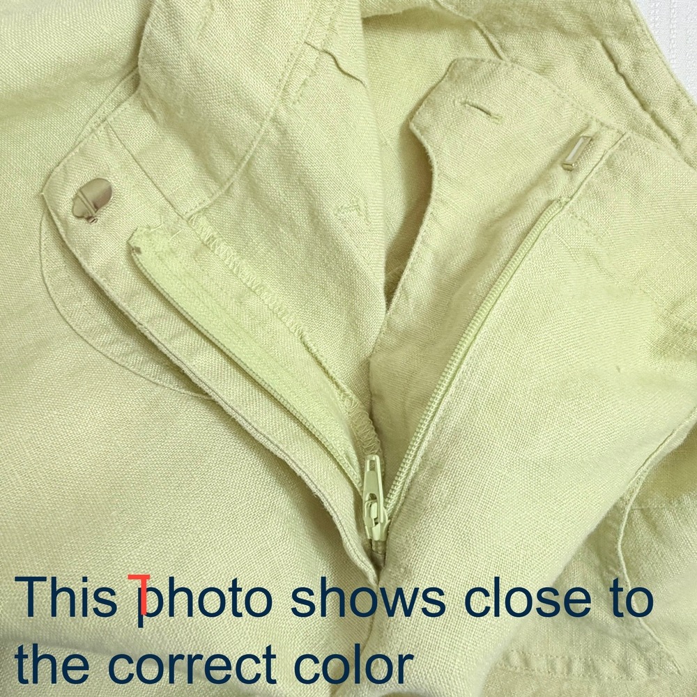 J. Jill Women Pants 10 Pale Lime Green 100% Linen Coastal Minimalist Lagenlook - Picture 4 of 9